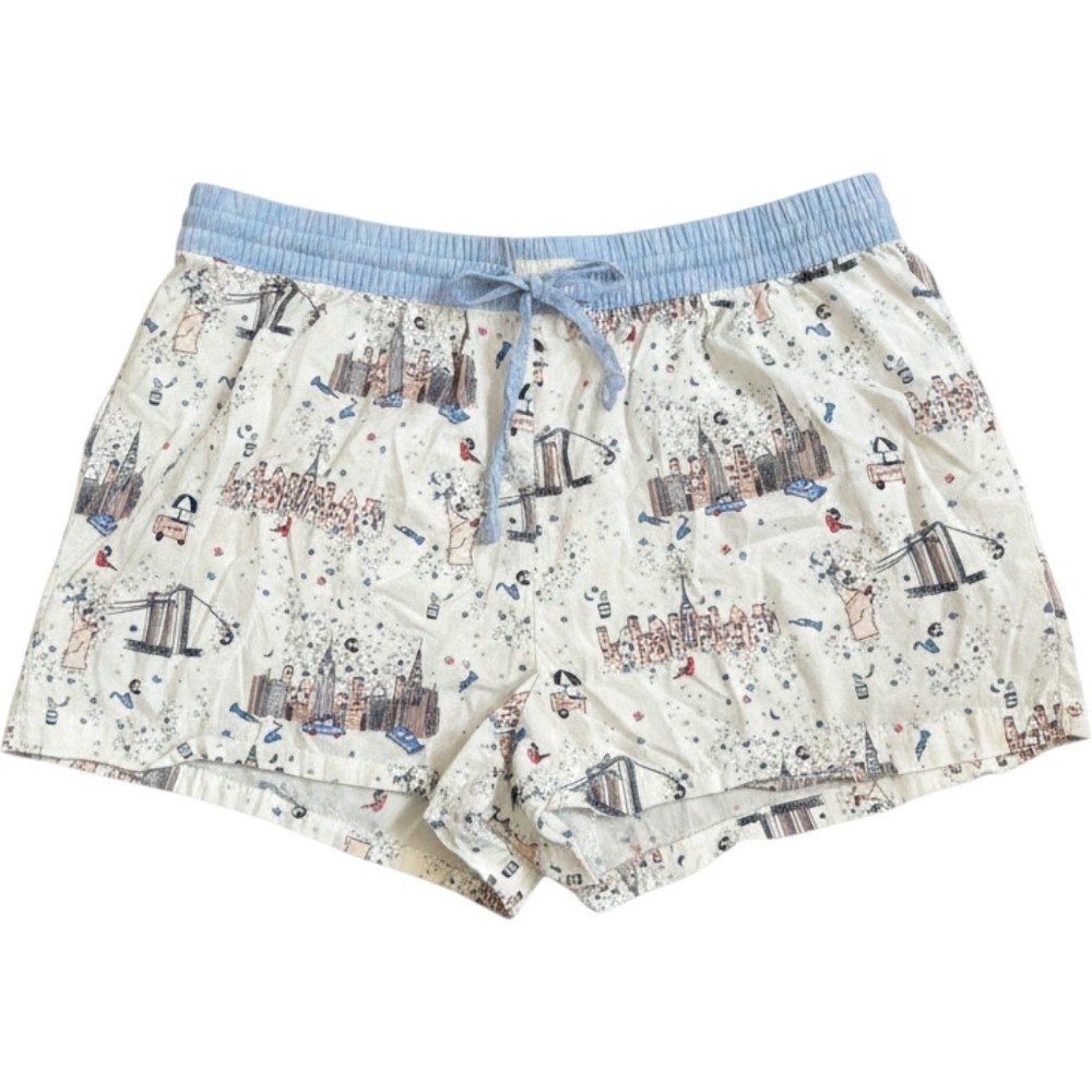 Gap Pajama Shorts Women Large White NYC Skyline Brooklyn Bridge Sleepwear